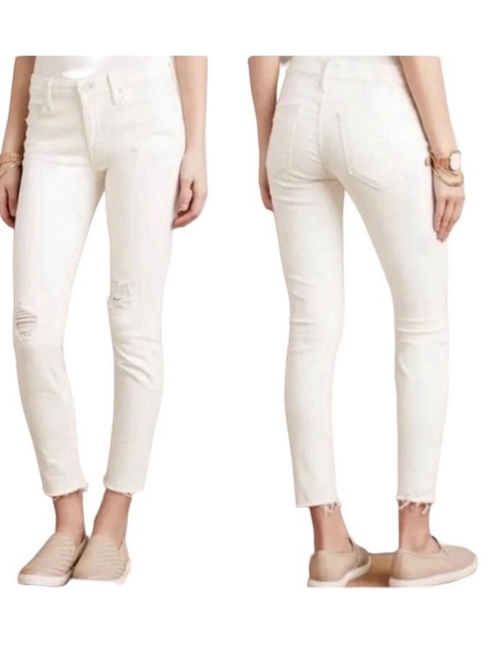 Mother Denim High Waisted Looker Ankle Fray Tea And Biscuits Wash Size 28